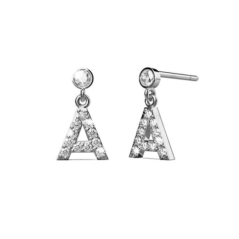 Solid 925 Sterling Silver Initial Crystal Personalised Alphabet Letter Earrings